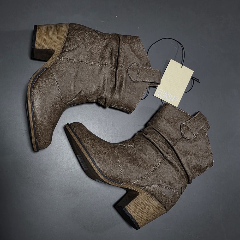 Charles Albert Brown Slouchy Block Heel Ankle Boots